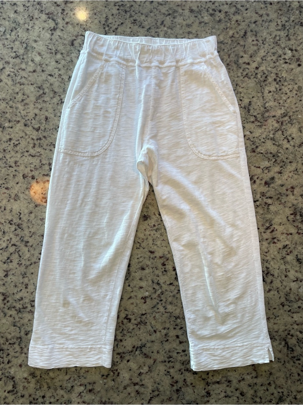 New Escape by Habitat white 100% Peruvian cotton slub knit capri pants S ret.$85